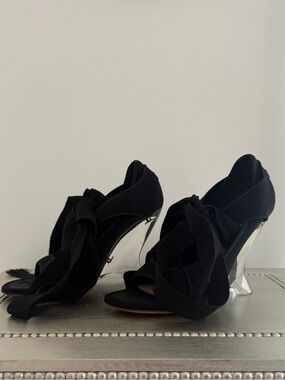 Dior Black Fabric Etoile Wedge Sandals